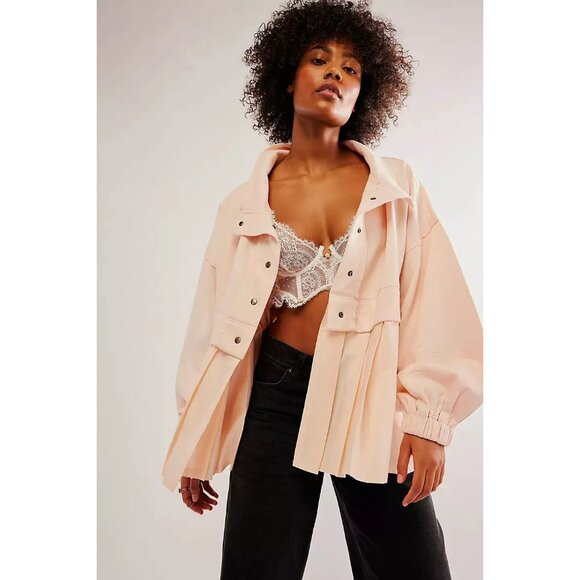 Free People Ellie Sweatshirt Top Buttondown Oversized Swingy Cotton M NWT